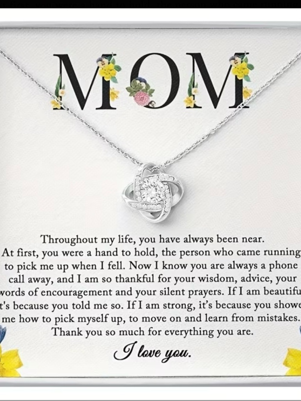 Mom Necklace with Clear Crystal Knot - Picture 2 of 5